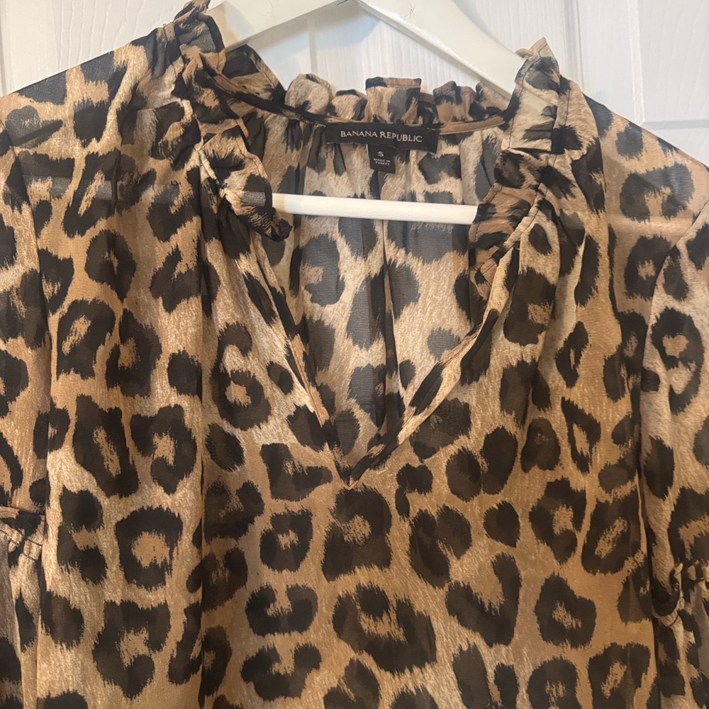 Banana Republic Animal Print Ruffle Blouse